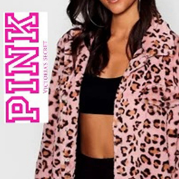 PINK VICTORIA'S SECRET Leopard Cheetah Fur Zip Teddy Bomber Jacket NWT - Picture 9 of 15
